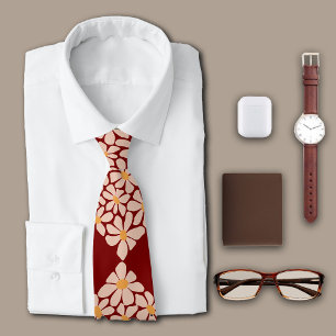 Cravate Boho Chic Florals Maroon Personnaliser Initiale