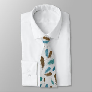 Cravate Boho Feathers Motif Bleu Brown