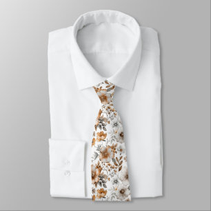 Cravate Boho Floral Gris Brun Neutre Couleur Mariage Marié