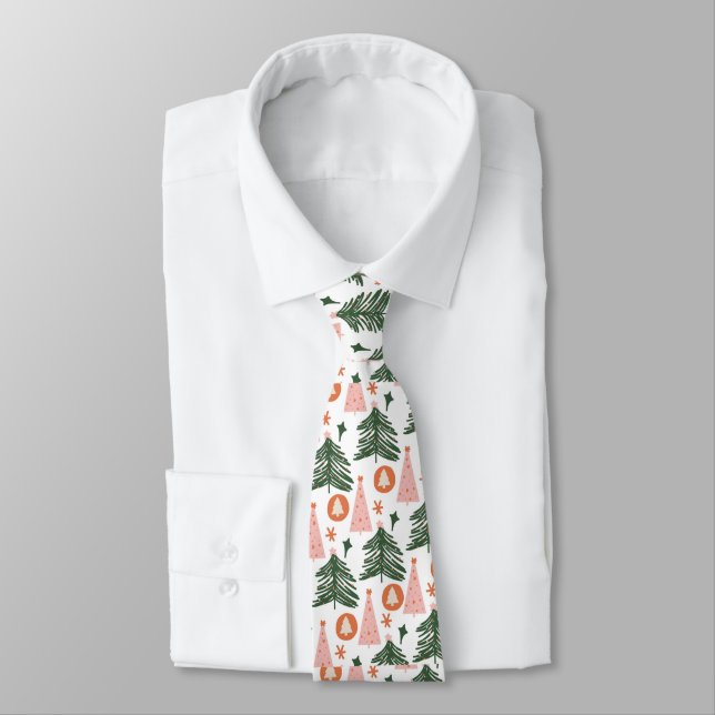 Cravate Boho Green Rose Orange Rustique Arbres de Noël Hom (Attaché)