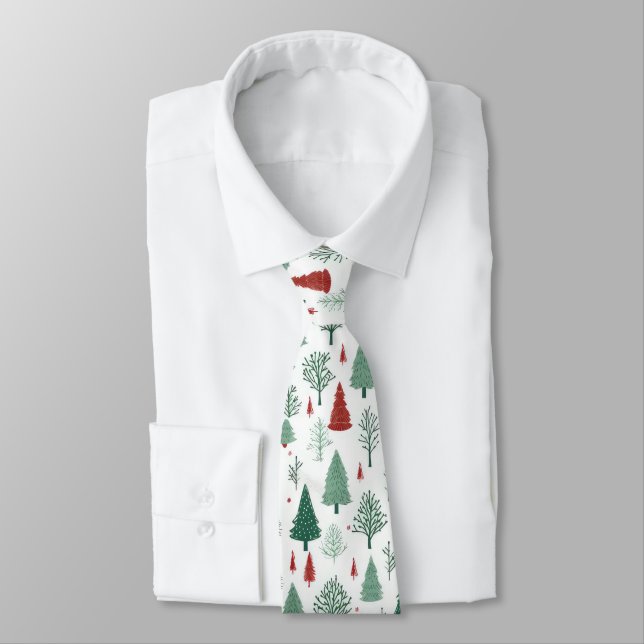 Cravate Boho Red Green Noël Arbres vacances (Attaché)