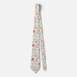Cravate Boho  Rose Pêche Crème Floral Botanique