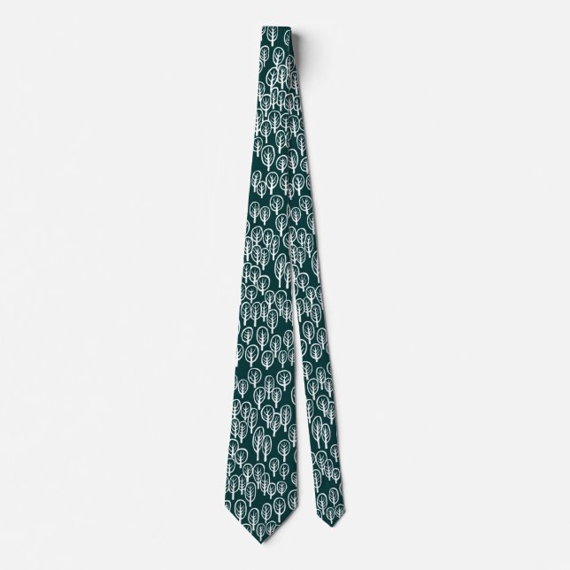 Cravate Bois blanc sur vert foncé Turquoise (Devant)