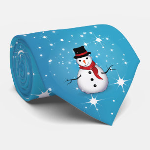 Cravate Bonhomme de neige sur un Noël bleu étoilé