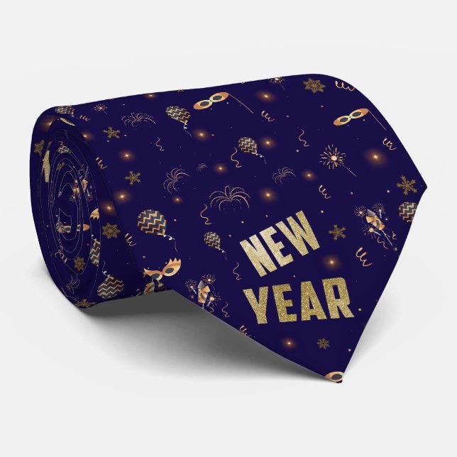 Cravate Bonne année 2025, Festive Parties scintillant Gold (Roulé)