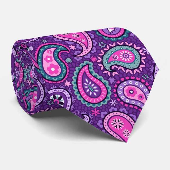 Cravate bopaisley violet à bijou clair (Roulé)