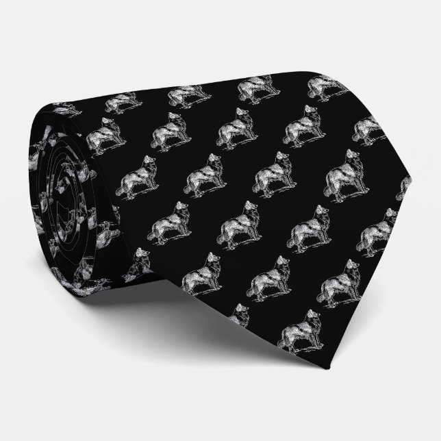 Cravate Bordure Collie Chien noir blanc (Roulé)