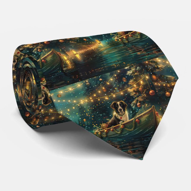 Cravate Bordure Collie Noël Festive Voyage (Roulé)