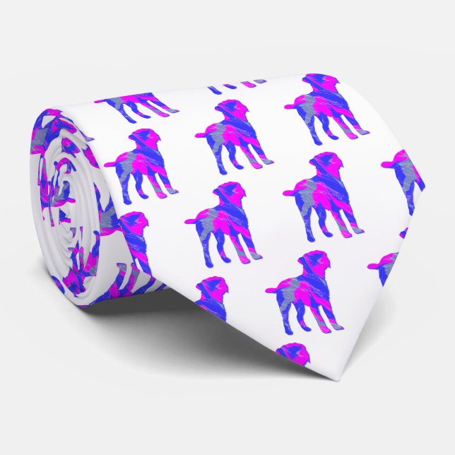 Cravate Bordure Terrier Chien mignon rose Silhouette blanc (Roulé)