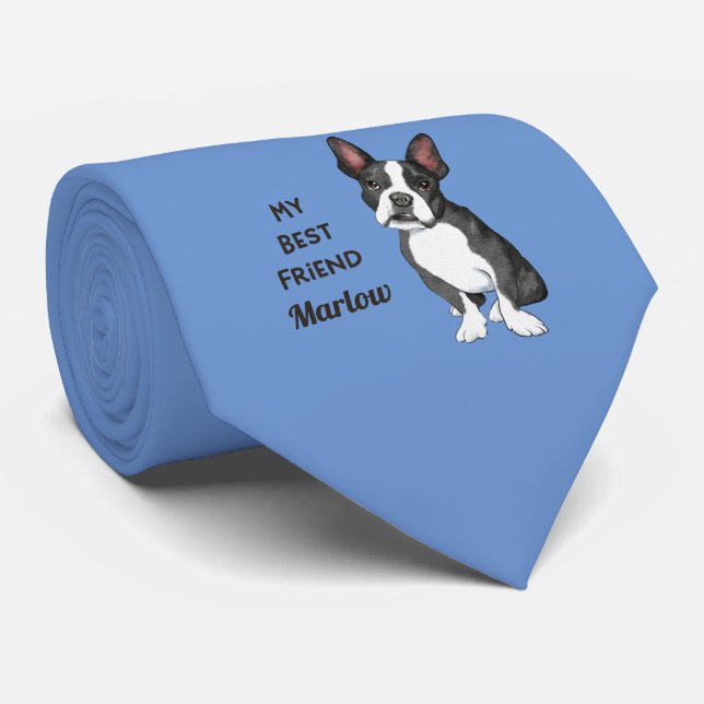 Cravate Boston Terrier Mon meilleur ami Nom personnalisé (Roulé)
