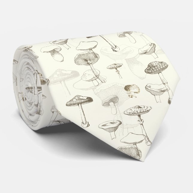 Cravate Botanique Beige White Forest Motif (Roulé)