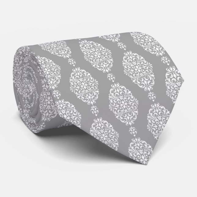 CRAVATE BOTANIQUE BLANCHE EN ARGENT vintage (Roulé)