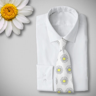 Cravate Botanique Daisy Pastel Fleur Blanc