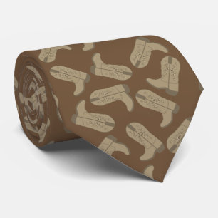 Cravate Bottes Western Cowboy Tan Brown Necktie