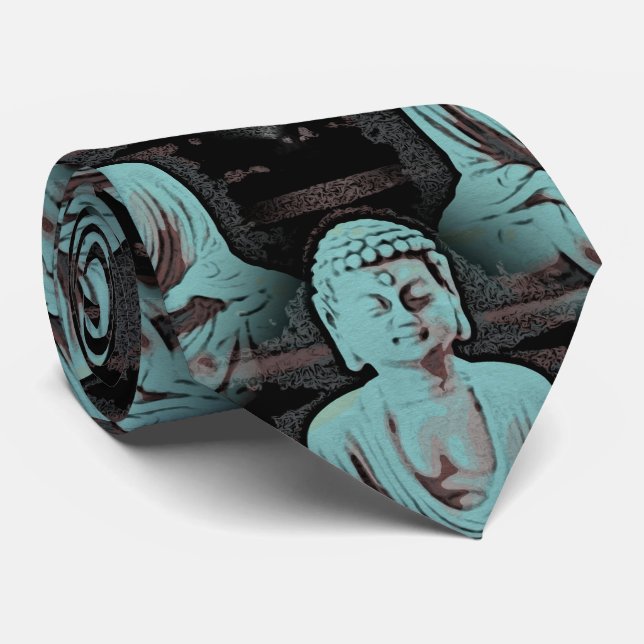 Cravate Bouddha bleu - grand (Roulé)