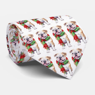 Cravate Bouledogue de Noël dans des flocons de neige