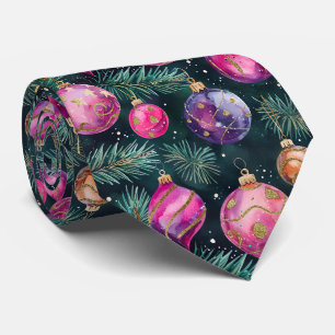 Cravate Boules de Noël Rose Élégantes et Festives