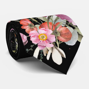 Cravate Bouquet de fleurs Mariages roses sur noir