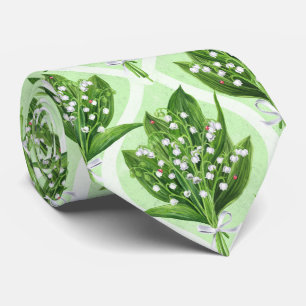 Cravate Bouquet de lys de la vallée fleurs sur vert