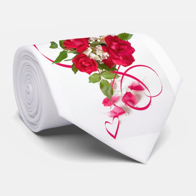 Cravate Bouquet de rose rouge photo florale (Roulé)