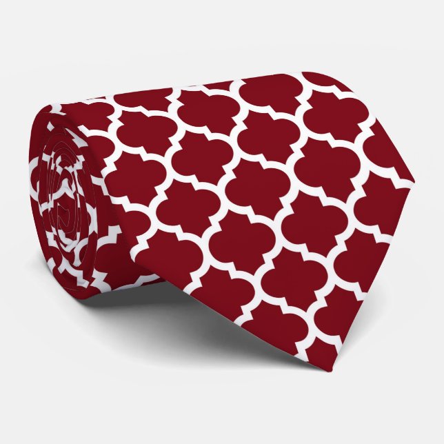 Cravate Bourgogne Blanc Marocain Quatrefoil Motif #5 (Roulé)