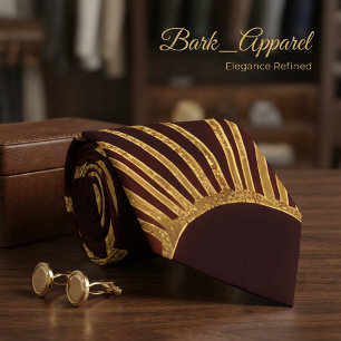 Cravate Bourgogne & Or Art Déco Motif Géométrique Formel 