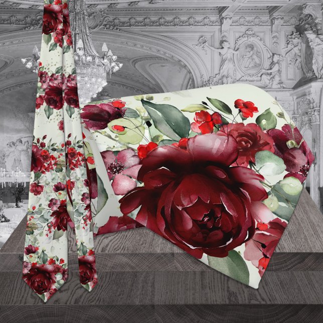 Cravate Bourgogne Peony Argent Sage Mariage (Créateur téléchargé)