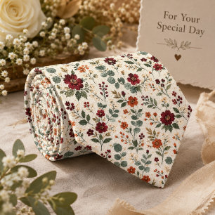 Cravate Bourgogne rustique Fleur sauvage & Terracotta