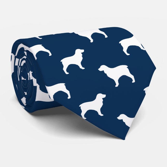 Cravate Boykin Spaniel Silhouettes Motif Bleu et Blanc (Roulé)