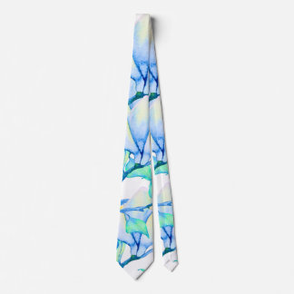 Cravate Branche de magnolia à l'aquarelle bleu-vert botani