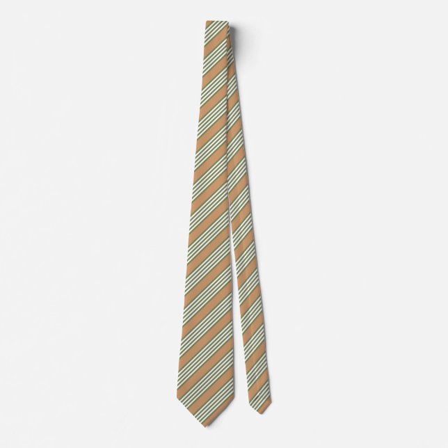 Cravate Brayures vert olive et blanc motif avec bronze (Devant)