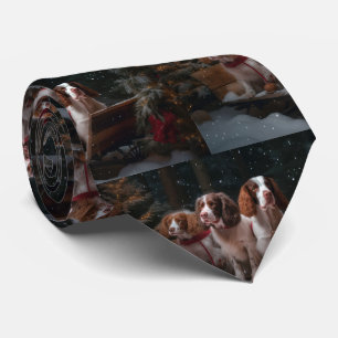 Cravate Bretagne Spaniel Snowy Sleigh Décor de Noël