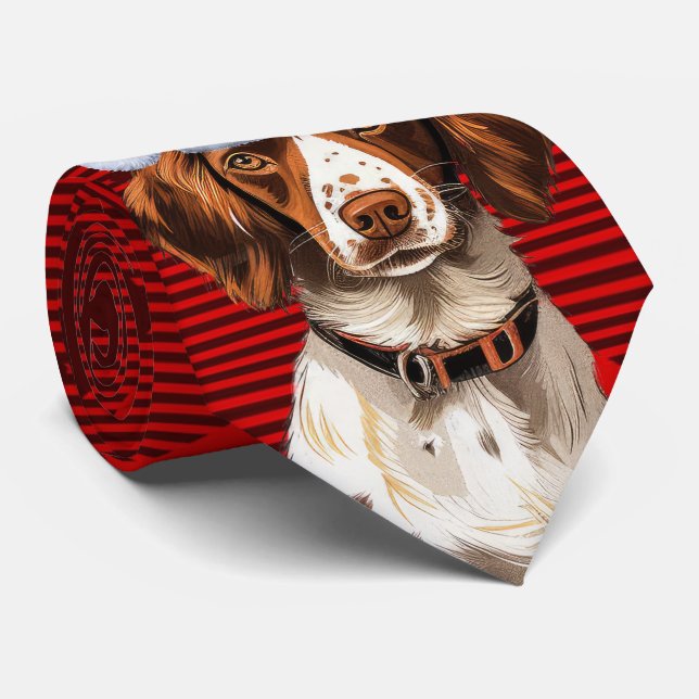 Cravate Brittany Spaniel Chien Red Buffalo Plaint Noël (Roulé)