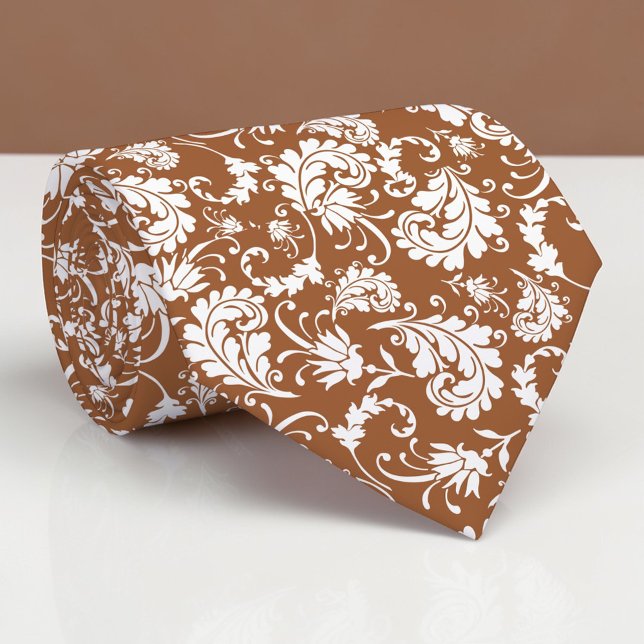 Cravate Brown Floral Pattern Custom Necktie (Créateur téléchargé)