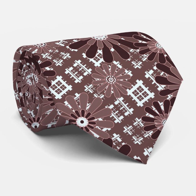 Cravate Brown, motif de fleurs (Roulé)