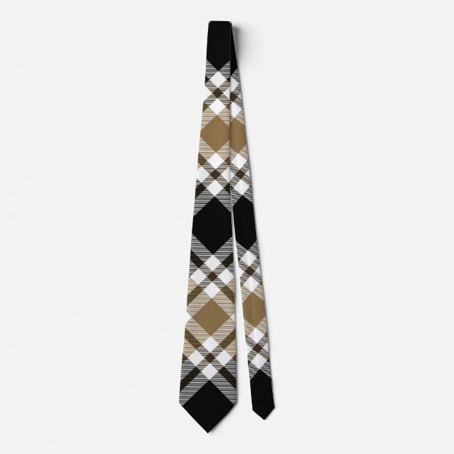 Cravate Brown, noir, blanc Tartan Plaid Motif (Devant)