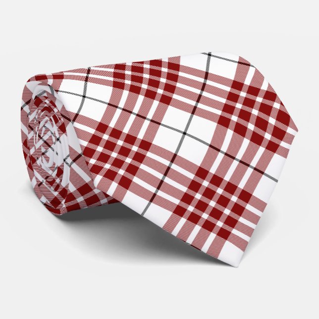 Cravate Buchanan tartan rouge blanc plaid (Roulé)