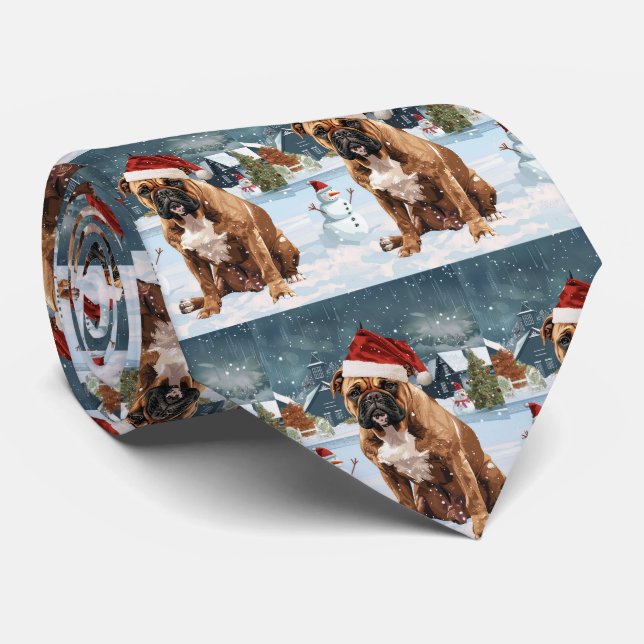 Cravate Bull Mastiff Chien hiver Merveilles pays Noël Joie (Roulé)