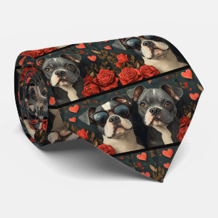 Cravate Bull Terrier au cœur Roses Saint-Valentin
