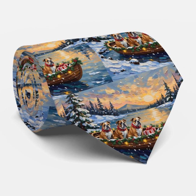 Cravate Bulldog Christmas Boat Holiday (Roulé)