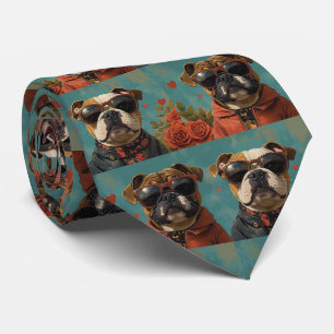 Cravate Bulldog with Heart Roses Saint-Valentin