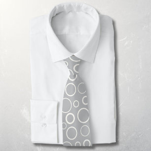 Cravate Bulles et anneaux, cercles blancs sur gris