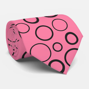 Cravate Bulles et anneaux, cercles noirs sur rose