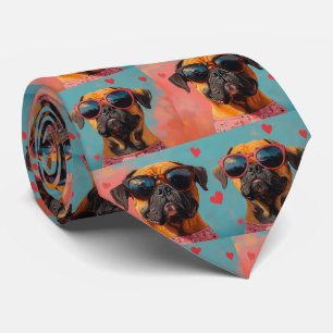 Cravate Bullmastiff aux roses du cœur pour la Saint-Valent