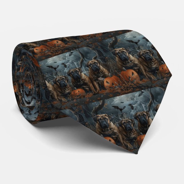 Cravate Bullmastiff Halloween nuit chien délice (Roulé)