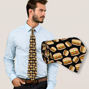 Cravate Burgers motif noir nourriture