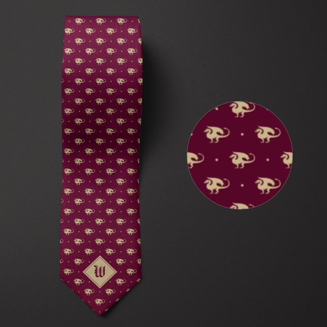 Cravate Burgundy et Dragon d'or en profil avec Monogramme (Créateur téléchargé)