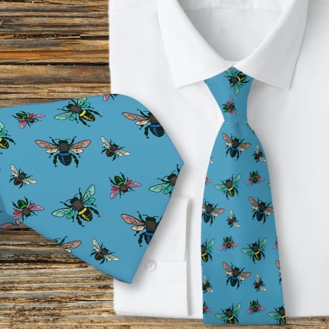 Cravate Buzz Bees Naturalist Sky Blue (Créateur téléchargé)