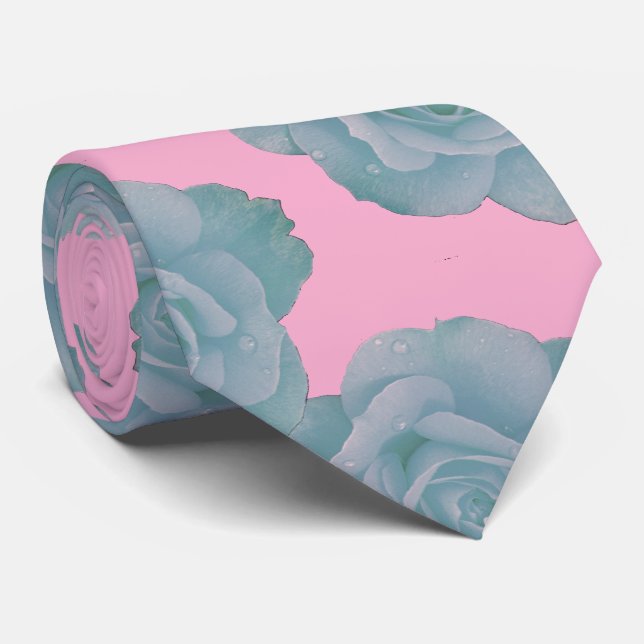 Cravate Cadeau Floral Rose Bleu Poussiéreux Rose Coloré Vi (Roulé)