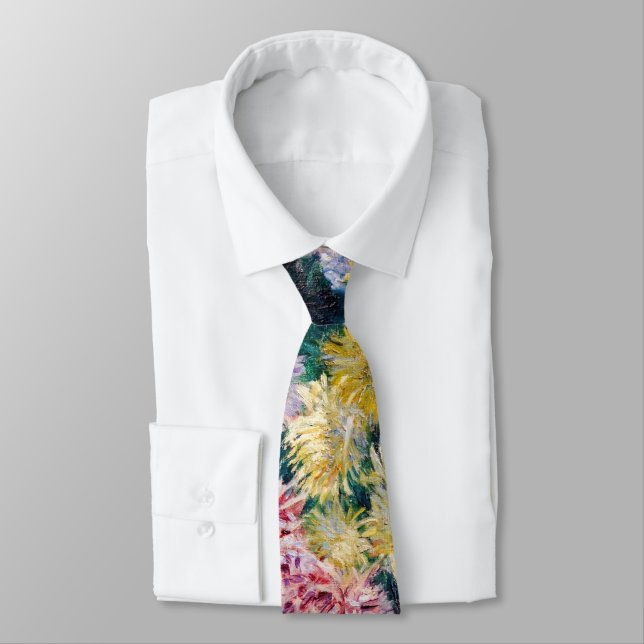 Cravate Caillebotte - Chrysanthèmes blanc et jaune (Attaché)
